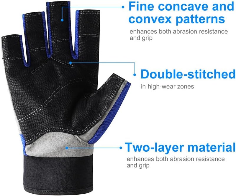 B-FOREST 3/4 Length Finger Sailing Gloves for Kayaking，Rowing,Stand Up Paddle Boards, Water Skiing, Paddling and Diving,Professional Fishing Gloves for Men Women Youth - Image 3
